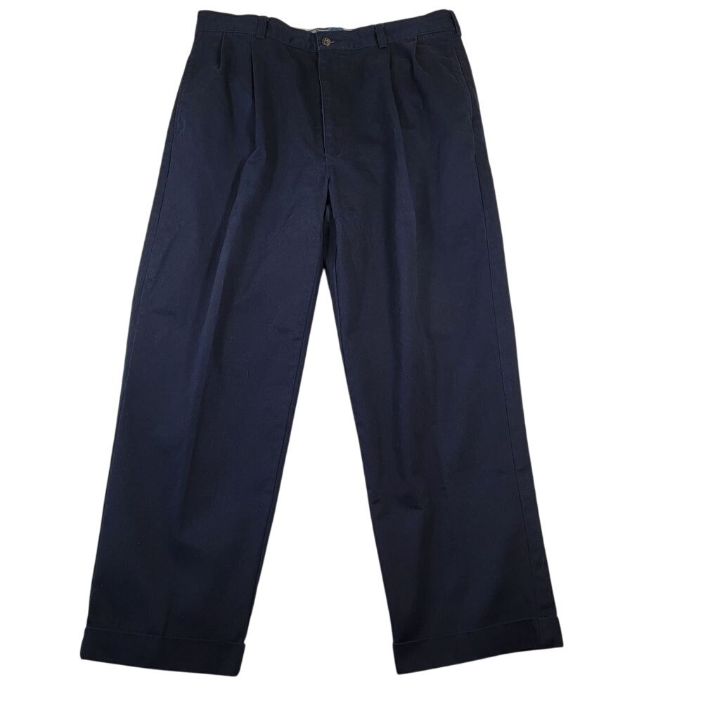 VTG Polo Ralph Lauren Men Hammond Chino Pleated Pant Cuffed Sz 35x28 Navy Preppy
